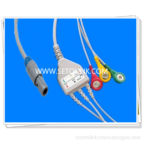 BIOSYS 6 PIN ONE PIECE ECG CABLE 3 LEADWIRES,GRABBER END, AHA STANDARD